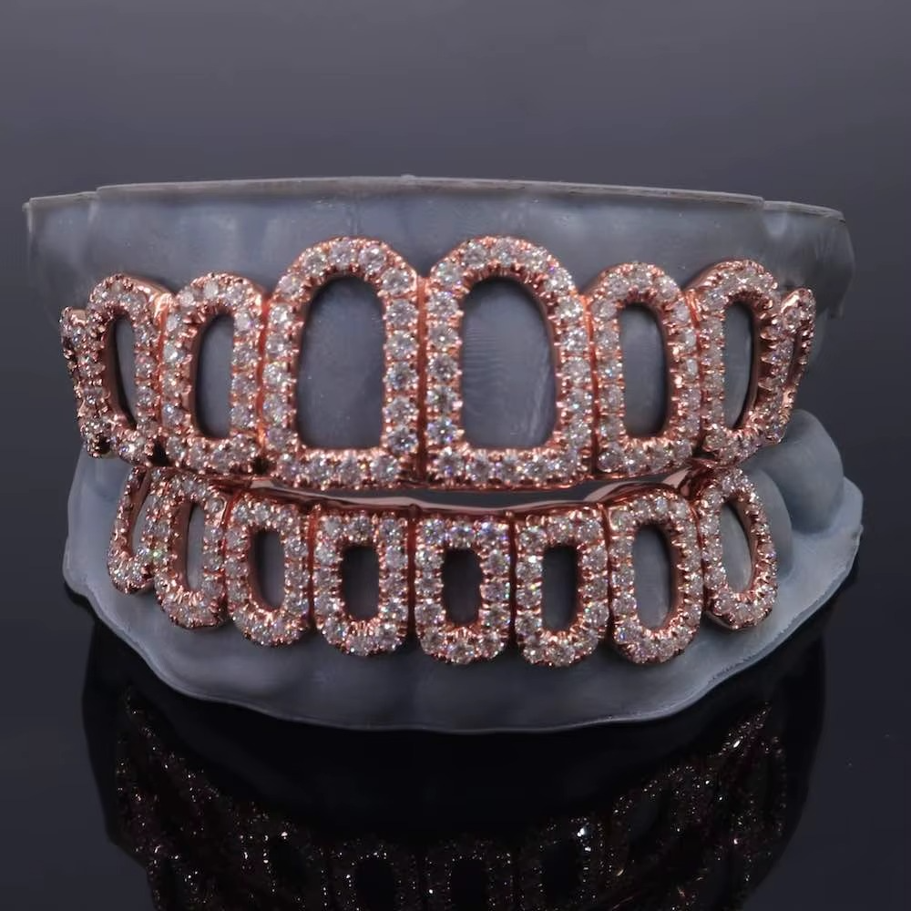 Custom Rose Gold Open-Face VVS Diamond Grillz