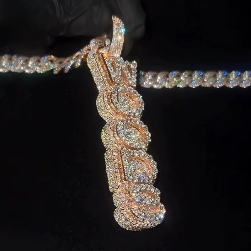 VVS Moissanite Vertical Letter Pendant | Custom Double Layer Ice