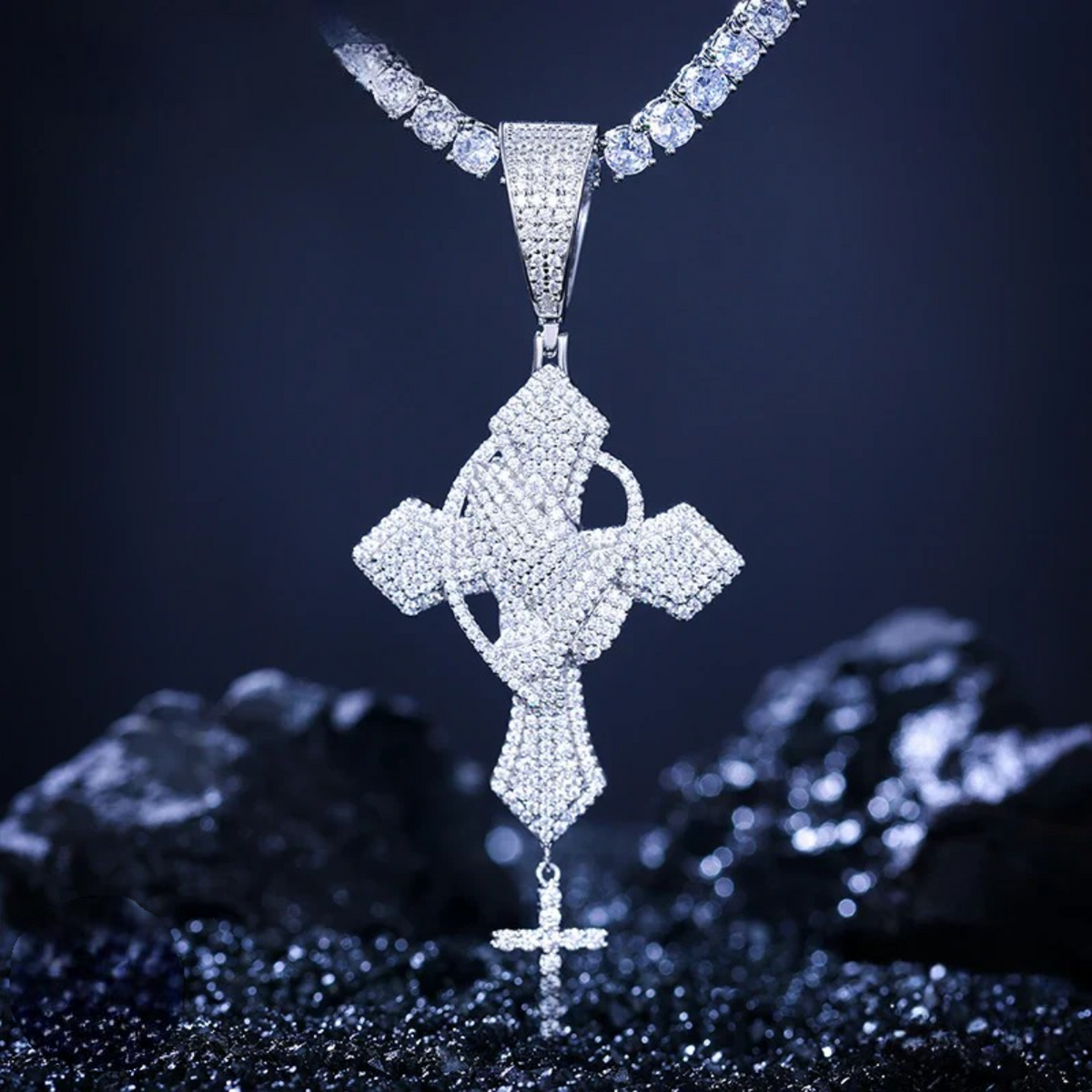 Moissanite Praying Hands Cross Chain