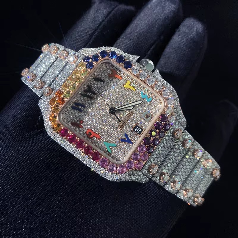 Rainbow VVS Moissanite Square Watch Luxe Carnival Edition