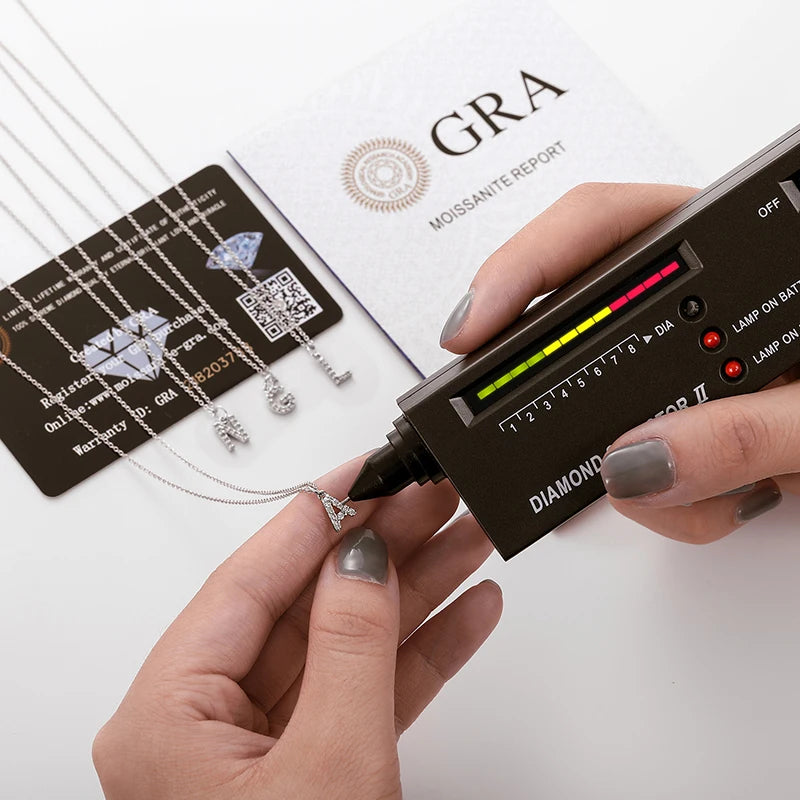 Tiny Moissanite Initial Letter Charms Pendant 925 Sterling Silver