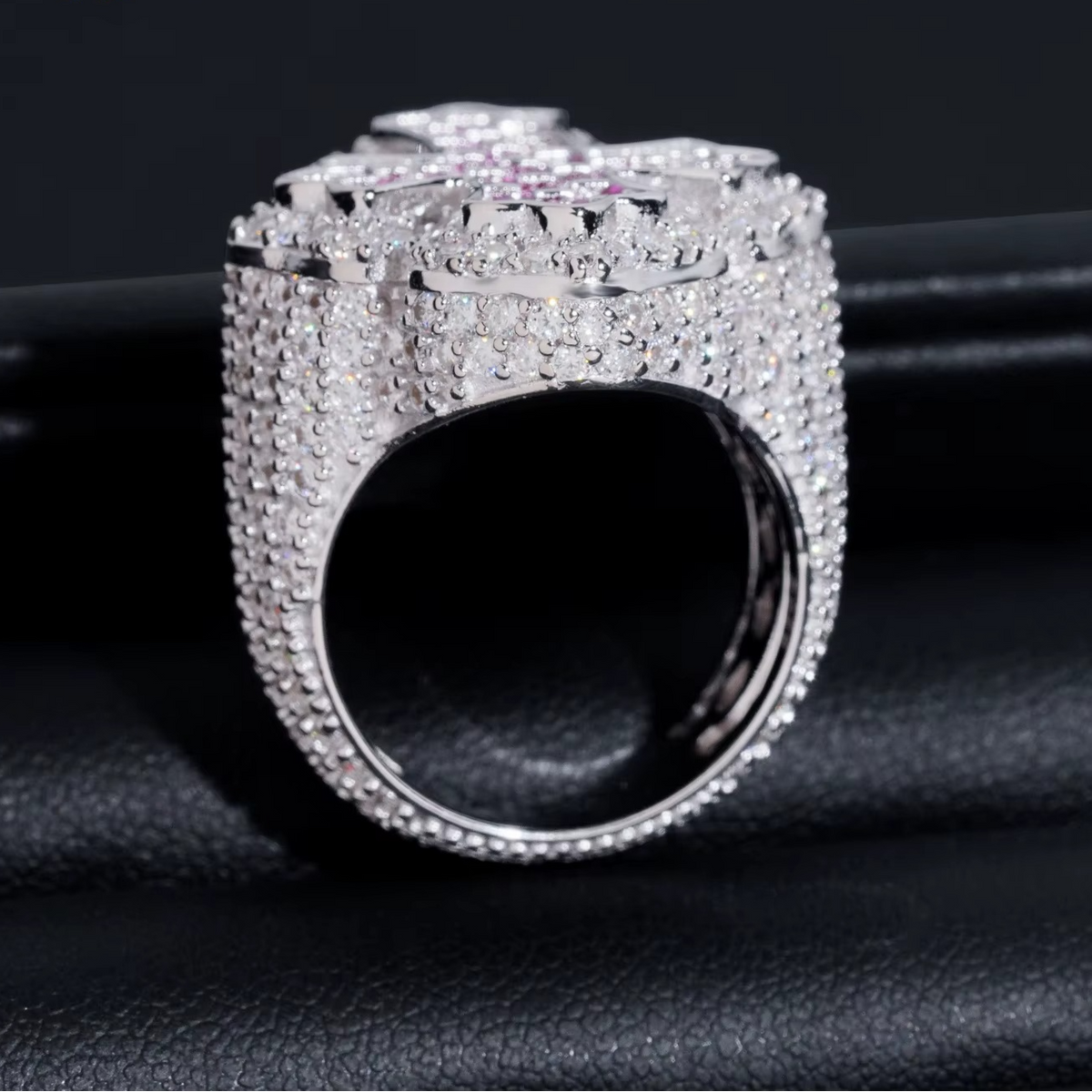 Iced Cross Baguette Ring | Moissanite + Ruby or Sapphire