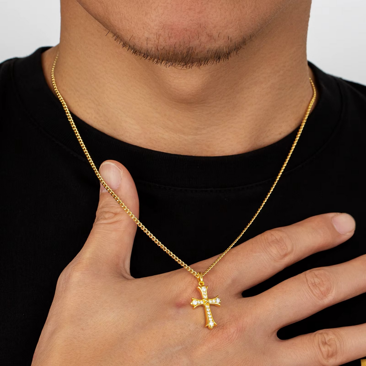 Moissanite Cross 2 Pendant | Sterling Silver, D Color VVS Stones