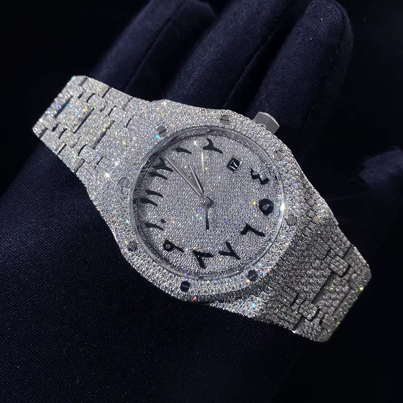 Arabic Dial Fully Iced Moissanite Watch