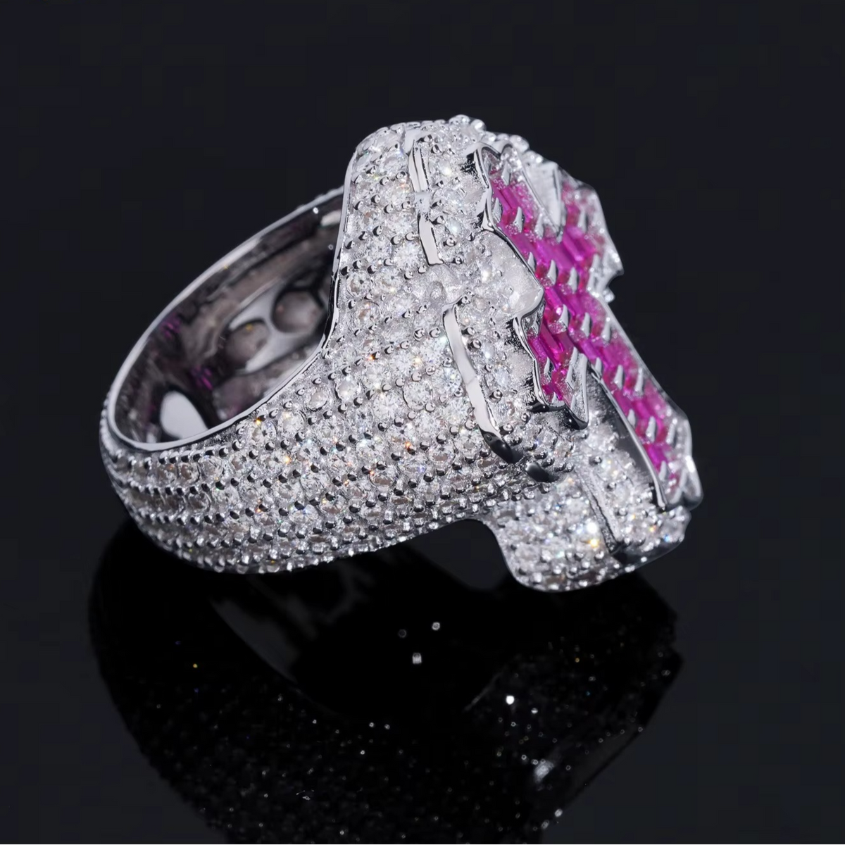 Iced Cross Baguette Ring | Moissanite + Ruby or Sapphire