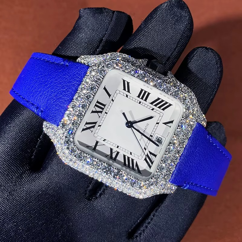 Roman Dial Square Iced Watch