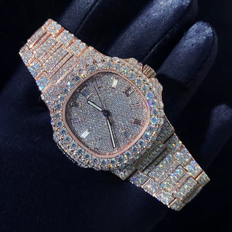 Rose Gold Moissanite Iced-Out Luxury Watch – Roman Dial Edition