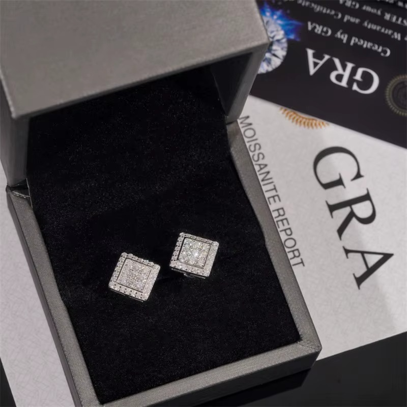 Iced Square Moissanite Stud Earrings | Sterling Silver Shine

