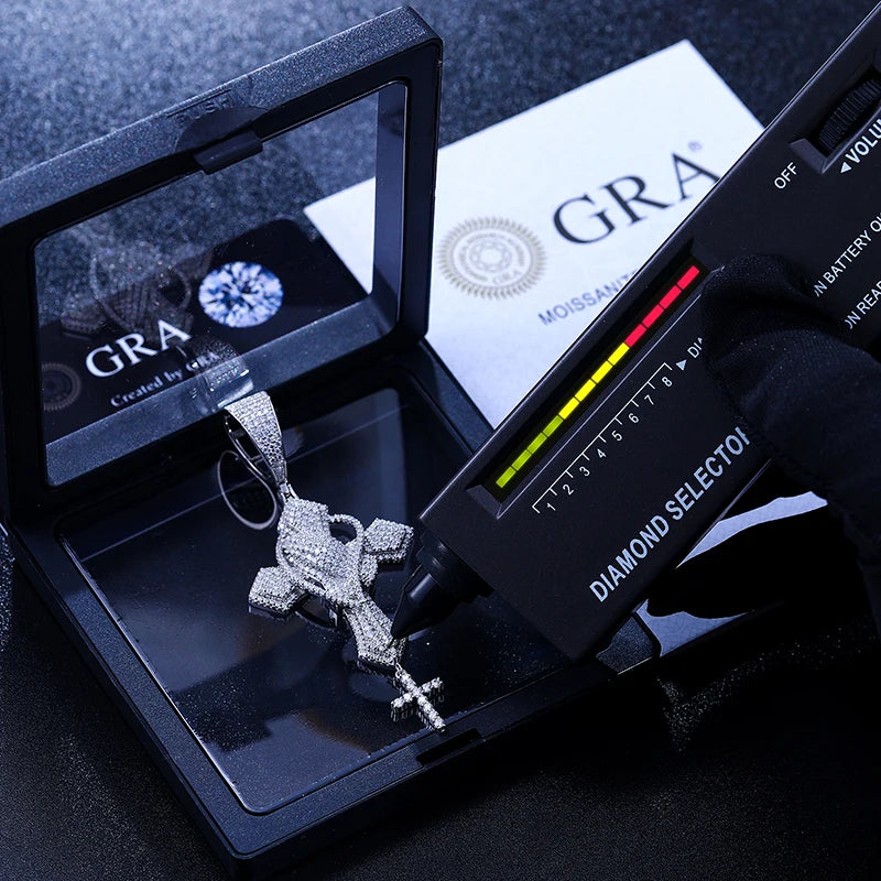 Moissanite Praying Hands Cross Necklace | Iced 925 Silver

