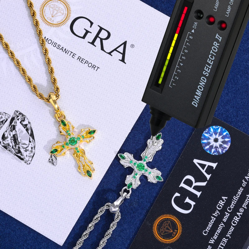 Iris Evil Eye Cross Pendant Necklace Iced Out GRA Certified Moissanite