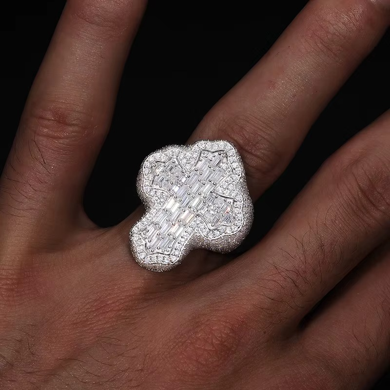 Iced Out Cross Ring | GRA-Certified Moissanite Flooded