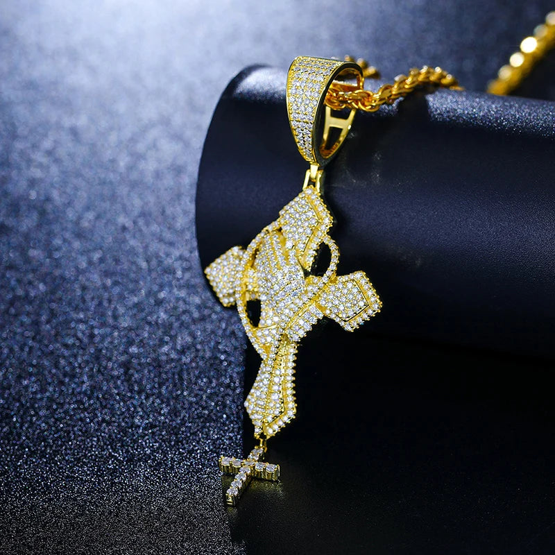 Moissanite Praying Hands Cross Necklace | Iced 925 Silver

