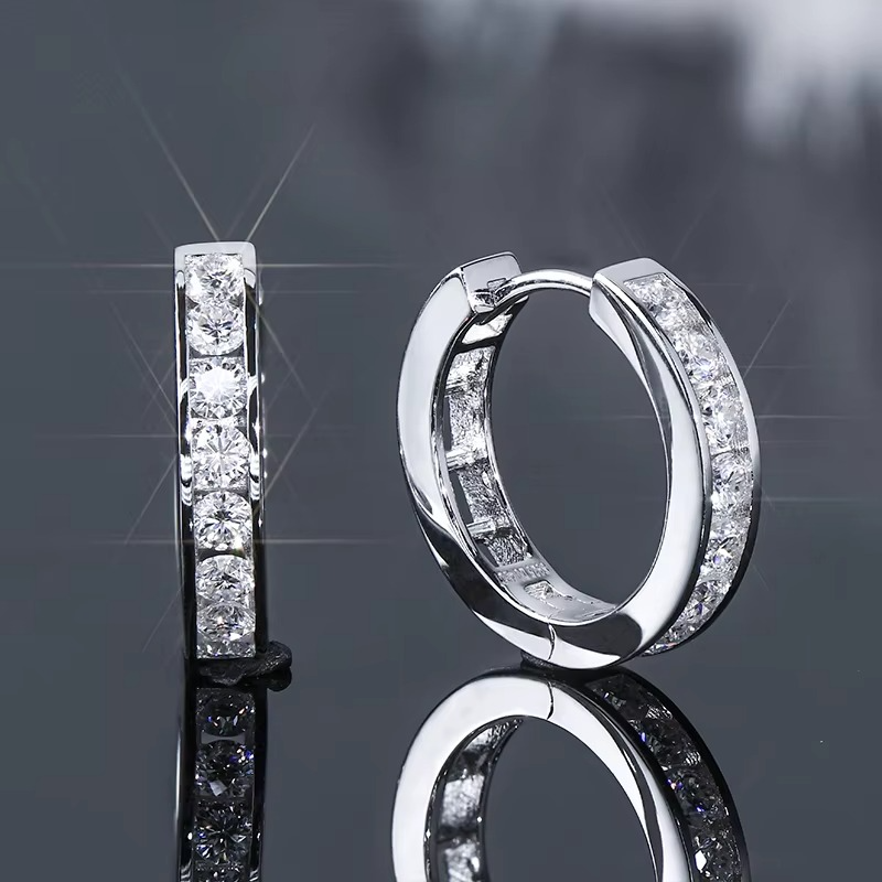 Moissanite Huggie Hoop Earrings | Sterling Silver Luxury