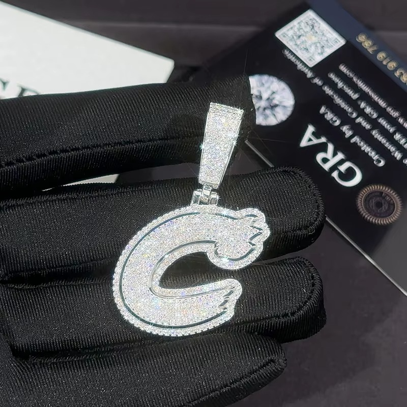 VS Moissanite Custom Letters Pendant | 925 Silver | Iced Out Initials


