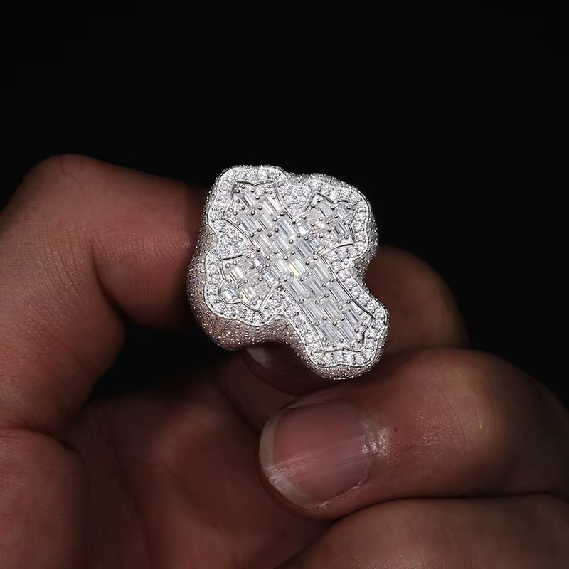 Iced Out Cross Ring | GRA-Certified Moissanite Flooded