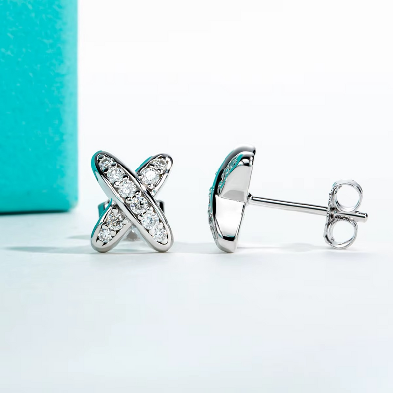 Criss-Cross Moissanite Earrings | Bold X Design in Silver