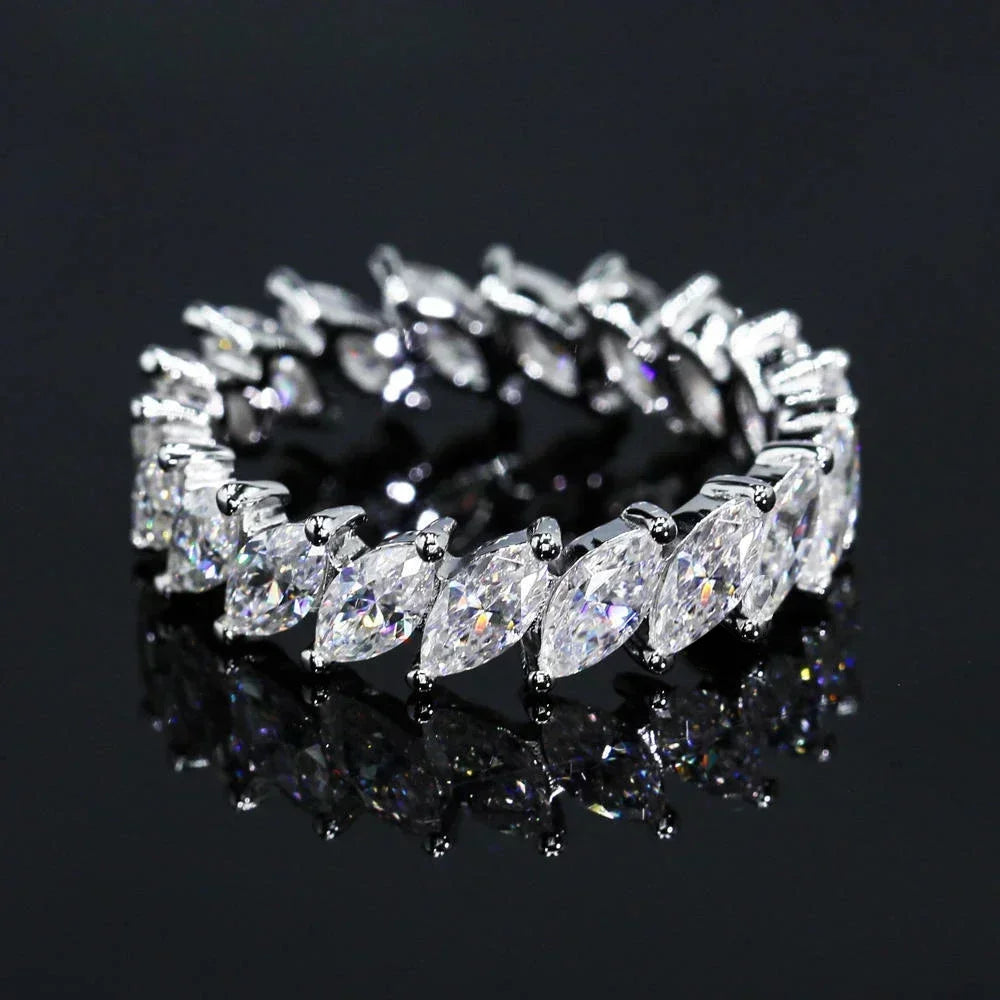 3*6mm Marquise Cut Full Moissanite Eternity Rings for Women Men 925 Sterling Silver Engagement Wedding Band with Certificate