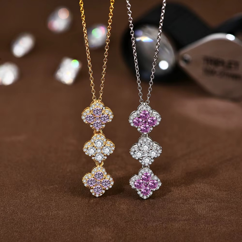 Trinity Bloom Moissanite Pendant | Floral Clover Necklace | 18K Finish

