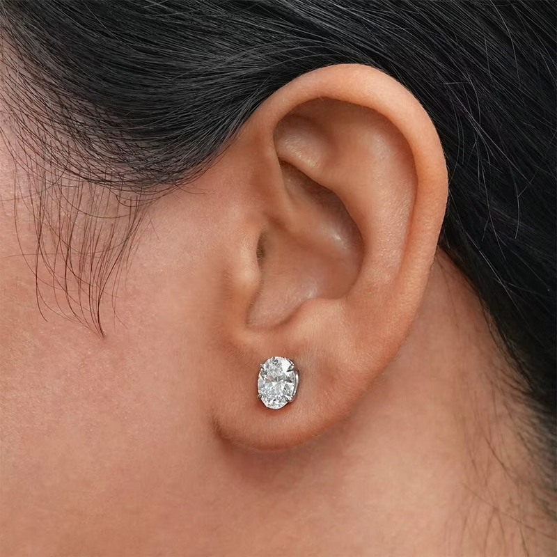 Oval-Cut Moissanite Stud Earrings | Multiple Sizes & Settings