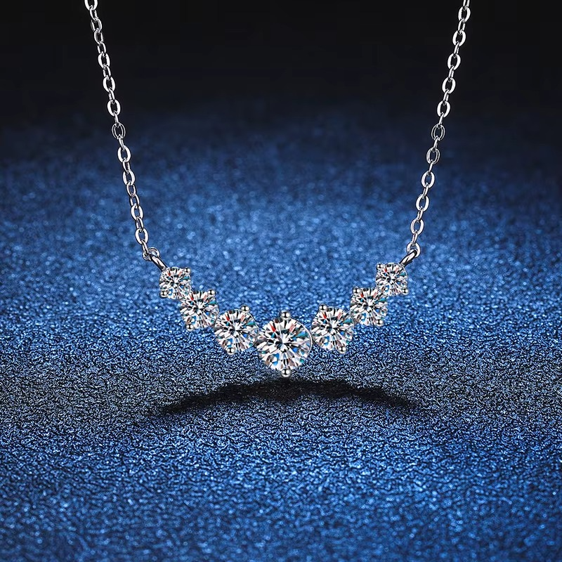 Moissanite Curved Cluster Necklace | 1.7ct VVS1 D Color
