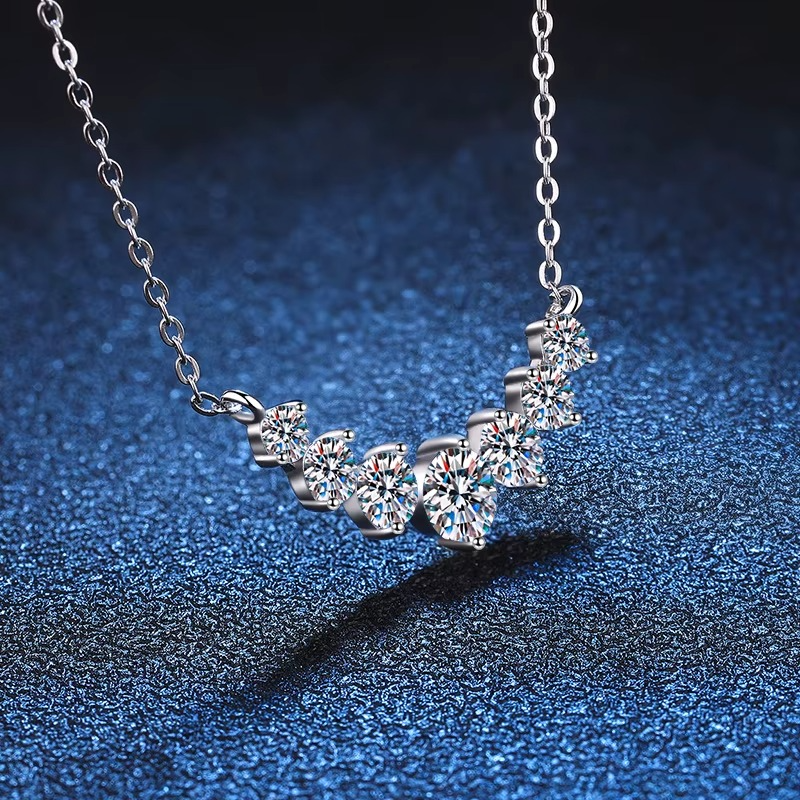 Moissanite Curved Cluster Necklace | 1.7ct VVS1 D Color