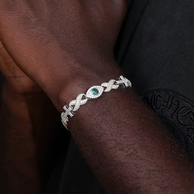VVS Moissanite Cross Infinity Symbol Eye Charm Bracelet | Sterling Silver