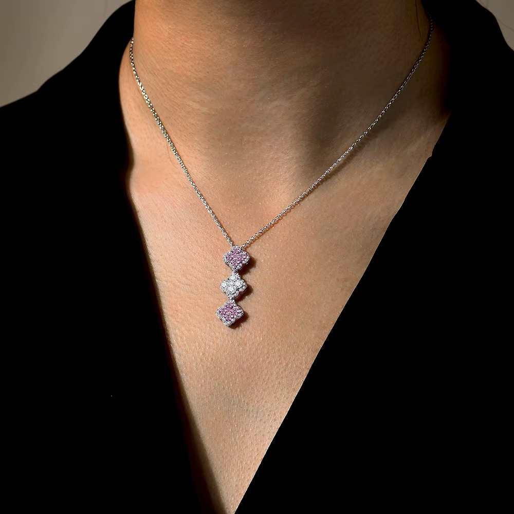 Trinity Bloom Moissanite Pendant | Floral Clover Necklace | 18K Finish


