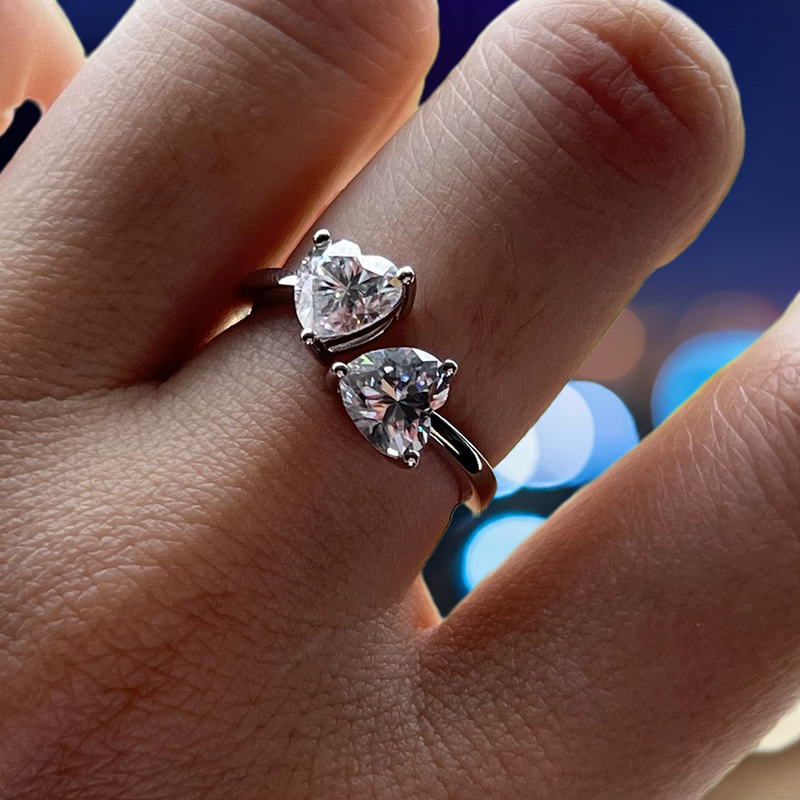 Double Heart Moissanite Ring | Adjustable Promise Ring