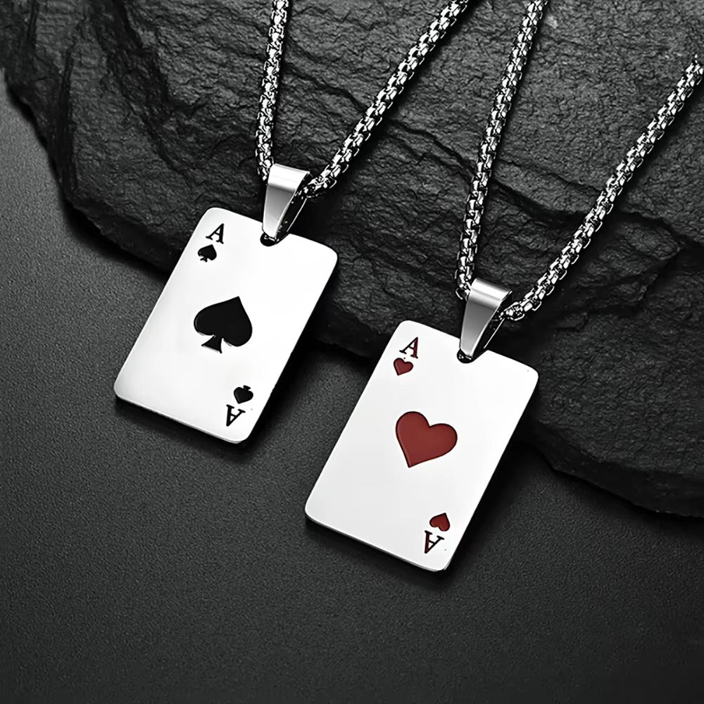 Stainless Steel Poker Card Ace of Spades Necklace