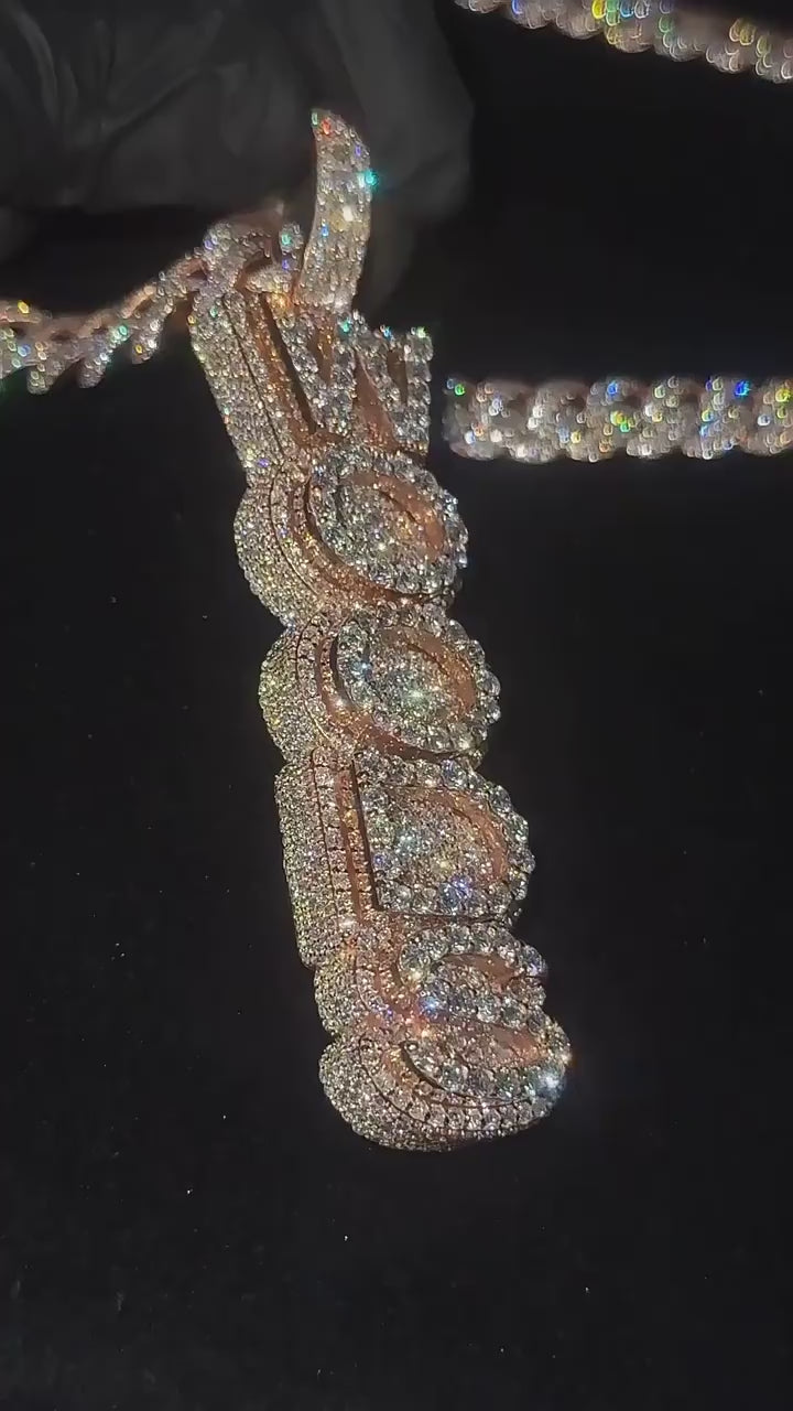 VVS Moissanite Vertical Letter Pendant | Custom Double Layer Ice